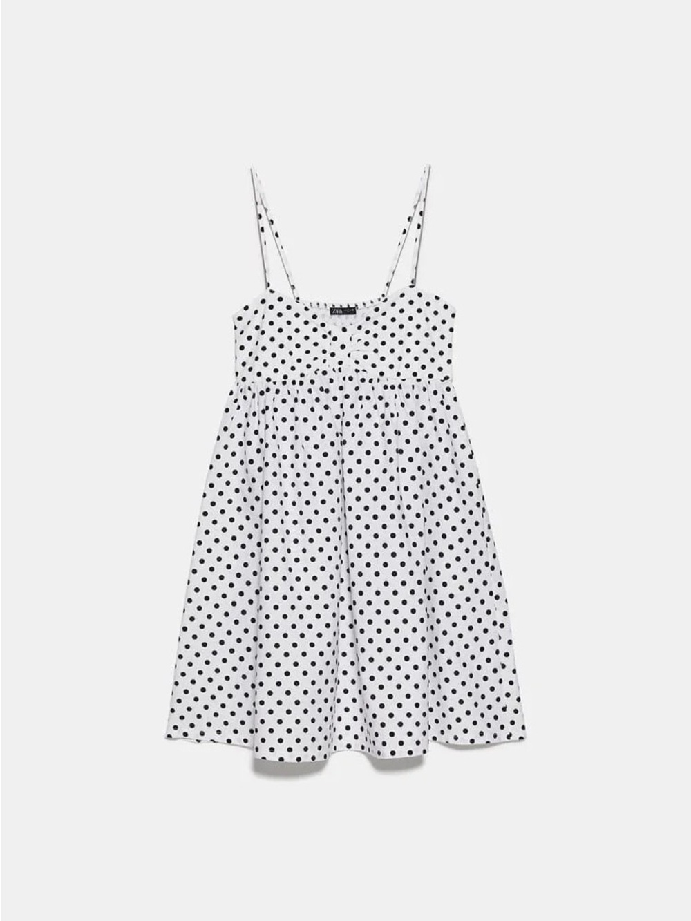 Zara White Sundress with Black Polka Dots and Spaghetti Straps
